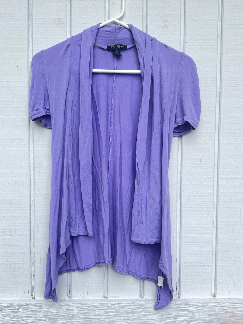Streetwear Society: Lavender Open-Front Short Sleeve Cardigan. Women’s Size S.